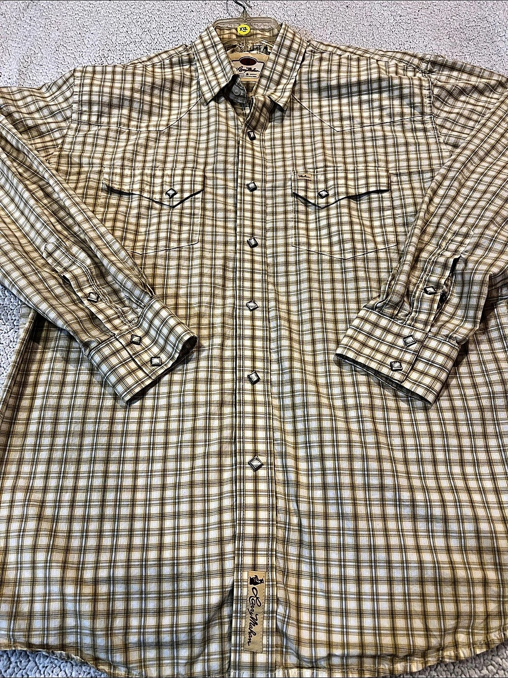 Larry MAHAN Blues Cowboy Collection Plaid Western Snap Shirt in Brown & White